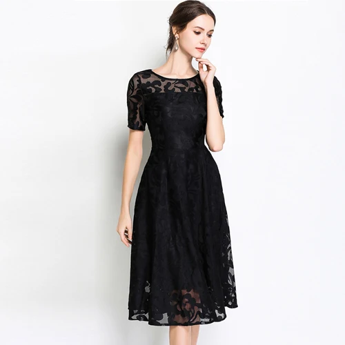black 4XL 5XL летнее кружевное платье для женщин, винтажное, с круглым вырезом, сексуальное, повседневное, тонкое, размера плюс, элегантное, vestidos de fiesta, черное - Цвет: black