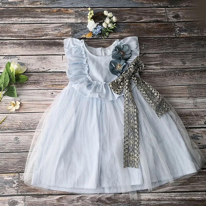 Розничная продажа детское хлопковое платье принцессы с оборками Детские платья