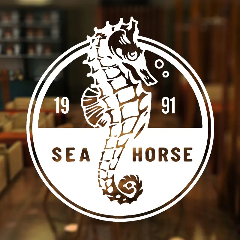 

Seafood Sign Marine Life Sea Horse Wall Sticker Vinyl Restaurant Dining Room Window Decals Kitchen Mural Interior Wallpaper 3618
