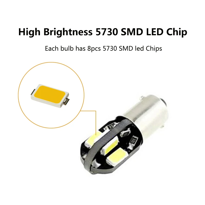 4PCS BA9S Canbus Car LED Error Free T4W 8SMD 5730 Auto Reading Side marker Light License Plate Door lamp 12V White | Автомобили и