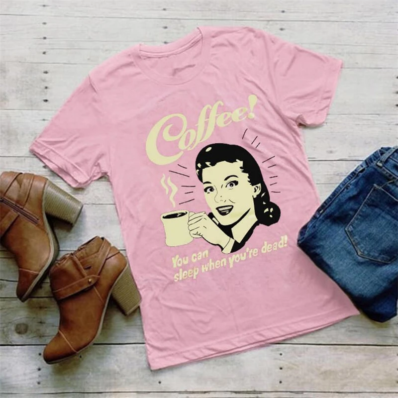 Футболка женская с принтом красивой женщины питьевой кофе 100% хлопок