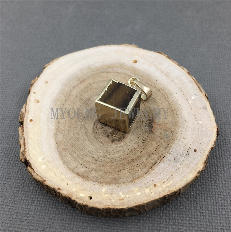 MY1221 куб тигровый глаз кулон золотые края и залог для ожерелья ювелирные изделия |