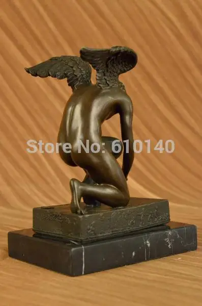 Bronze Statue Art Decor Marble base Angel Nude Male sculpture gift wings Figure |