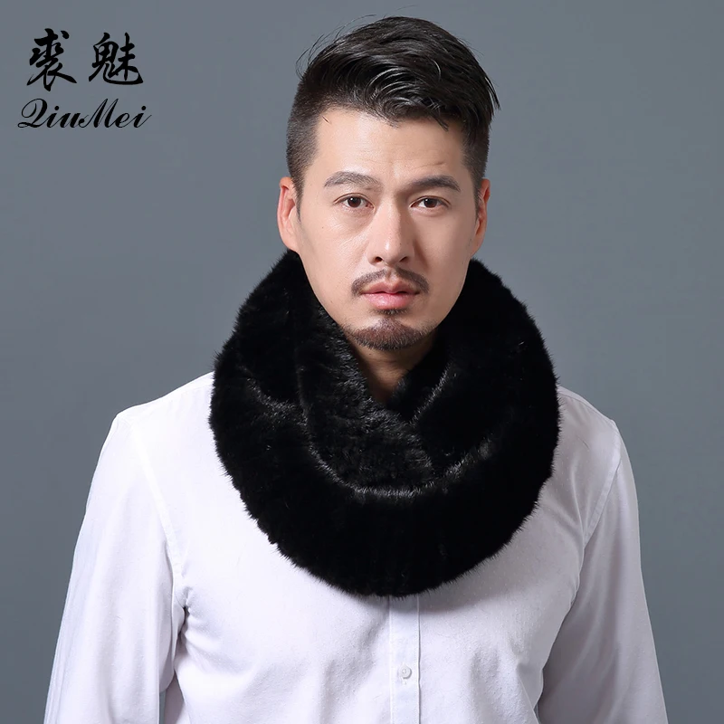 

140cm Luxury Men Natural Mink Fur Scarves Solid Knitted Real Fur Collar Warmer Russian Wrap Male Thicken Scarf For Men Fur Ring