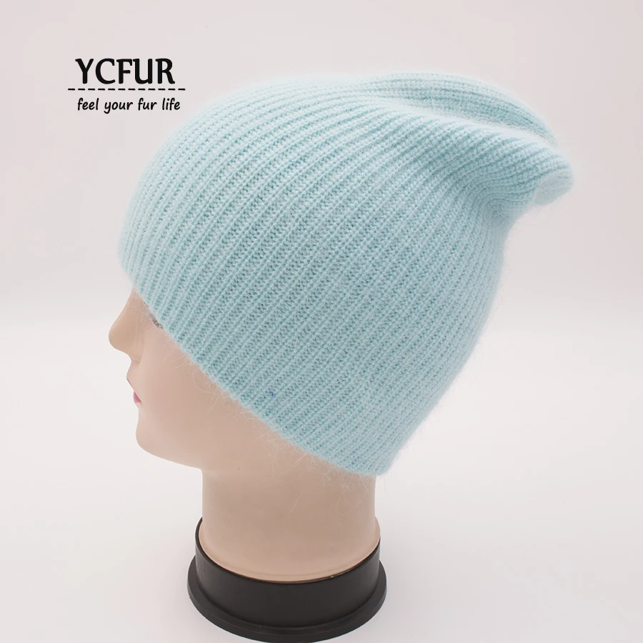 YC Fur, женская шапка на осень зиму, женская вязаная шерстяная шапка, шапки s для женщин из ангорской кроличьей шерсти, Повседневные шапки Skullies для девочек