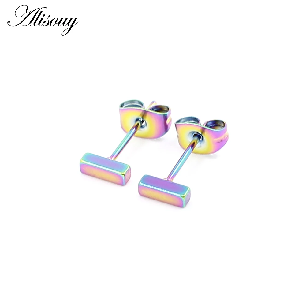 Colorful 6mm Alisouy, 2 шт., 18 г, хирургическая сталь, серебро, черный, золото и розовое золото, прямые квадратные серьги-гвоздики, панк, пирсинг для уха, Козелок Уха - Окраска металла: Colorful 6mm