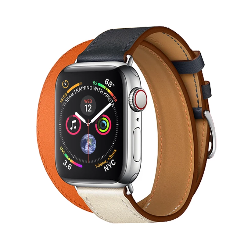 Кожаный двойной тур ремешок для apple watch band 42 мм 38 44 40 correas часов браслет iwatch серии 4 3