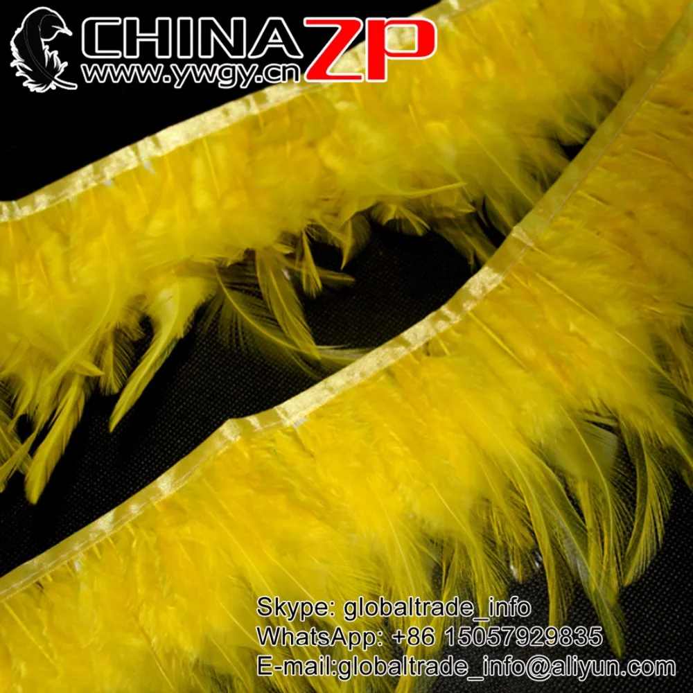 

ZP Crafts Factory www.ywgy.cn Cheap and Good Quality 10Yards/lot Dyed Yellow Hen Neck Hackle Feather Trim