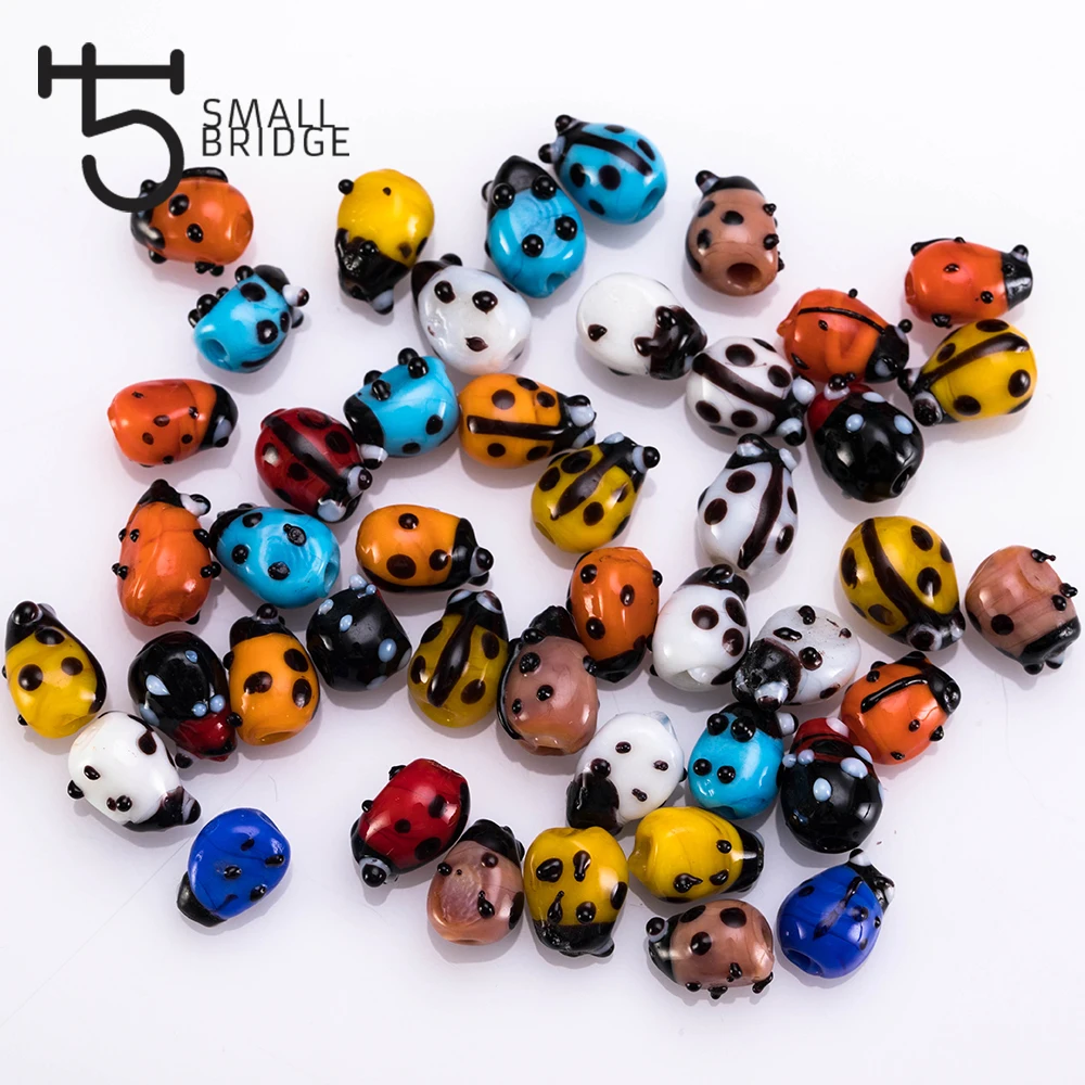 

10pcs Fashion Ladybug Shape Lampwork Glass Beads Material for Jewelry Making Mixed Color Diy Women's Beads Wholesale L402