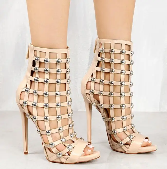 Модные серебристые женские ботильоны с открытым носком кожаные ремешки вырезами