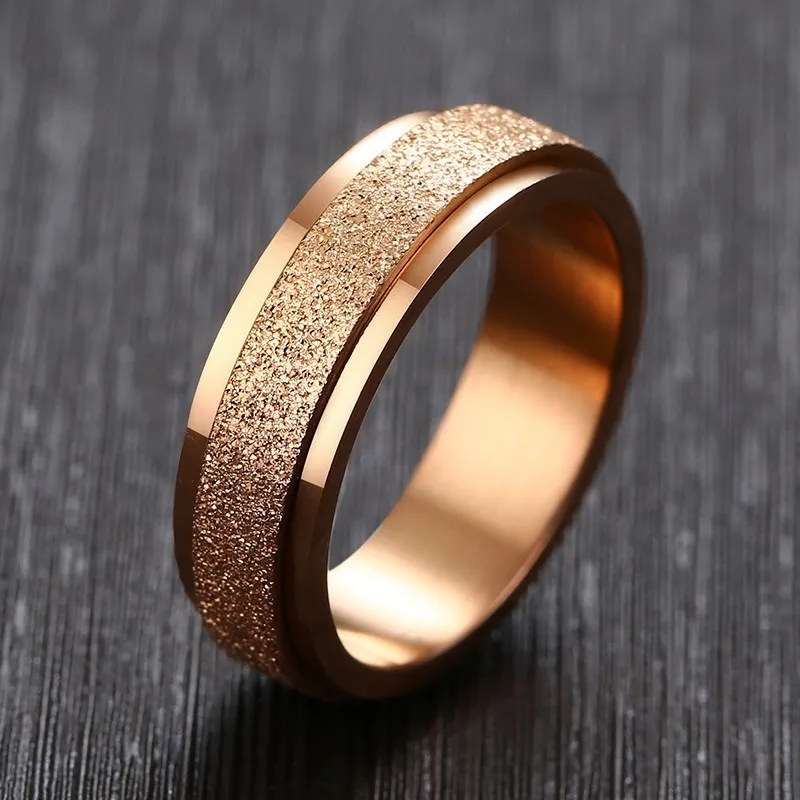 rose gold 6 мм, 585, розовое золото, вращающиеся кольца, очаровательные, нержавеющая сталь, матовые, для женщин, мам, девочек, подарки - Цвет основного камня: rose gold