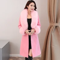 b new 2022 autumn and winter coat women woolen outerwear female slim medium long large fur collar wool coat and jacket