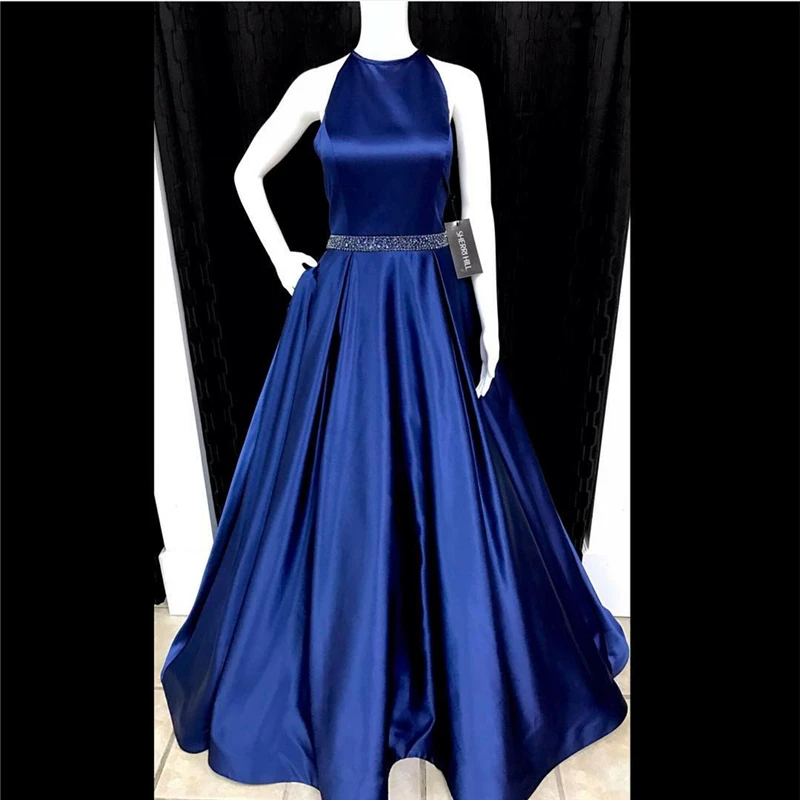 Vestidos largos де graduacion О Образным Вырезом Длина Пола Пром Dress A Line Сшитое Вечерние