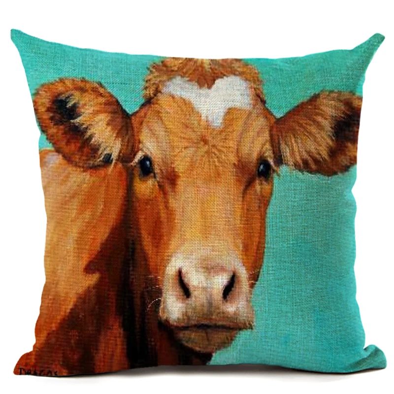 Оригинальная картина написанная маслом корова рисунок льняная Подушка