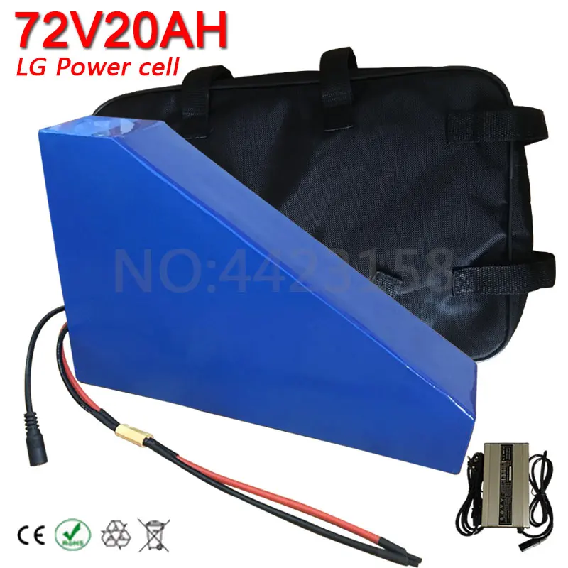 Бесплатный Таможенный налог 72V 20AH треугольная литиевая батарея 72V 3000W использовать LG ячейка 72V 20AH Электрический велосипед аккумулятор с 84V 2A зарядное устройство