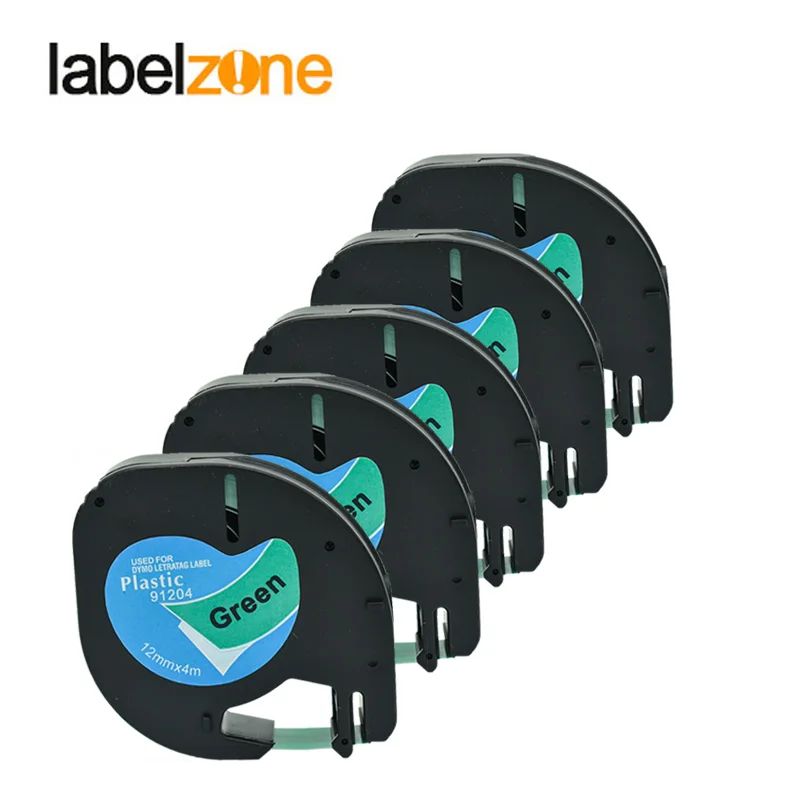 

5Pcs LT91204 Compatible Dymo Letratag Plastic Tapes 91204 Label Ribbon 12mm*4m Balck on Green 91334 91224 59425 for LT printers
