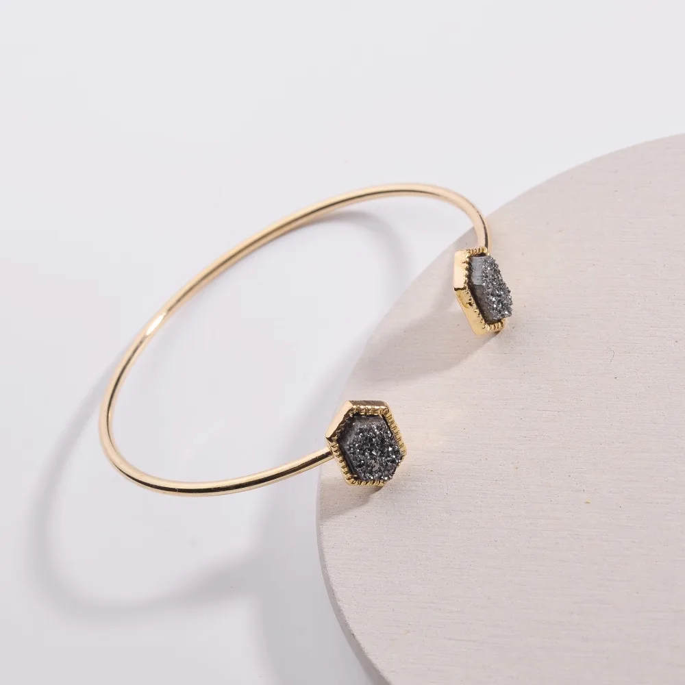 HUIDANG 5 colors Pointing Druzy Resin Quartz Stone Bangles for Women | Украшения и аксессуары