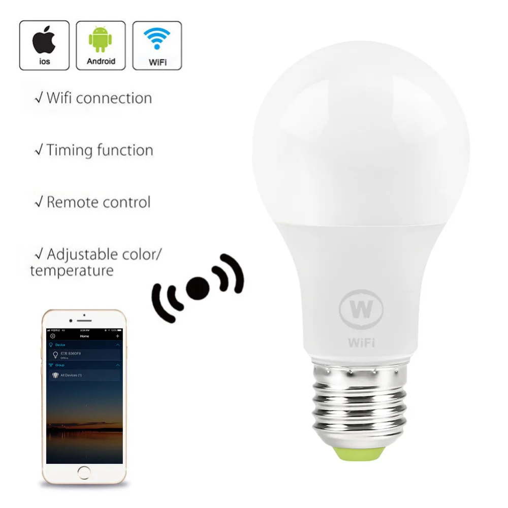 

Умные Светодиодные лампы E27 с Wi-Fi, 6,5 Вт, с низким энергопотреблением