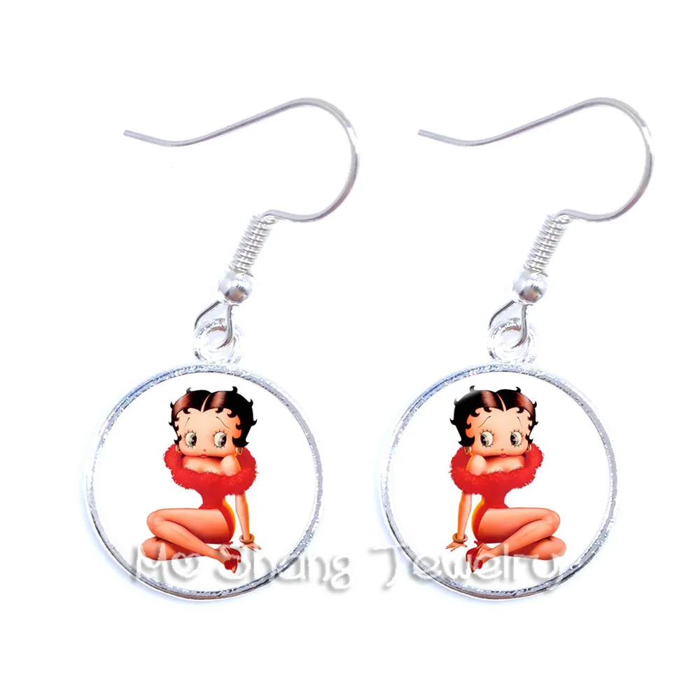 16 Новинка года. Серьги Betty Boop в стиле Харадзюку. Милые висячие серьги с мультяшным рисунком. Ювелирные изделия из стекла. Серьги-кабошон. Модные ювелирные изделия. Подарки - Окраска металла: 16