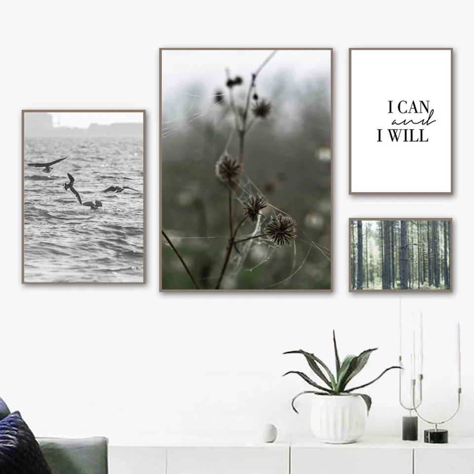 Скандинавский черно белый лес пейзаж стена искусство морской холст живопись