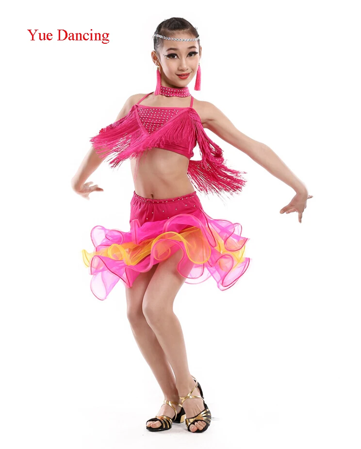 Новинка 2016 года костюм для латинских танцев с бахромой и блестками платья