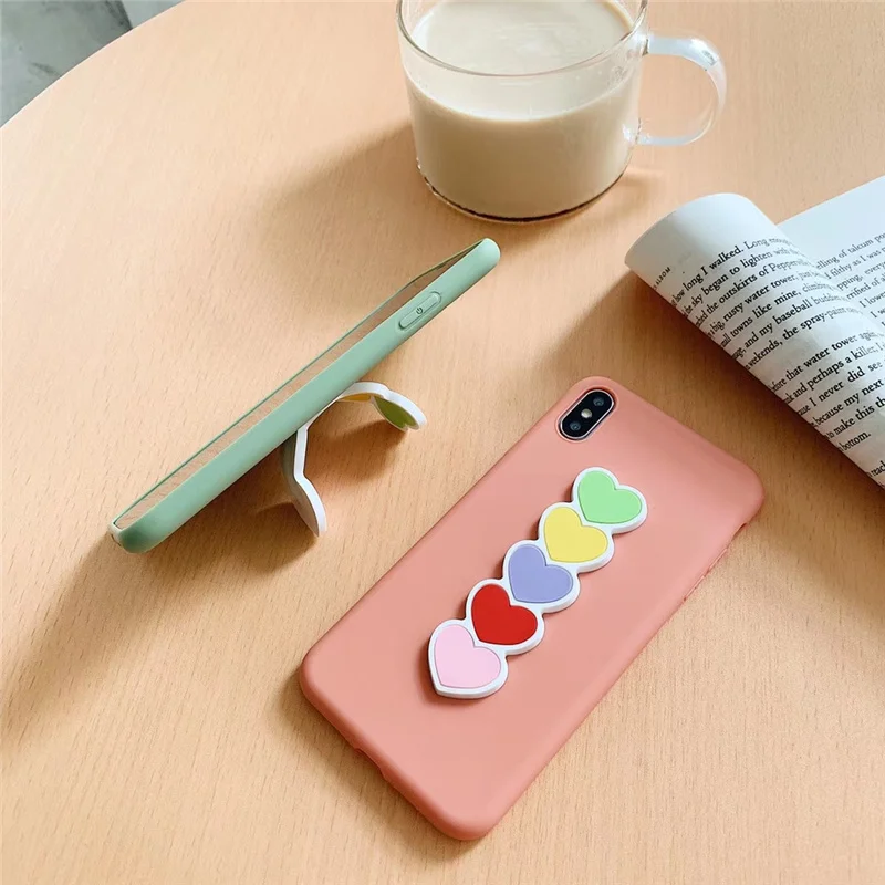 Love heart print bracket women case for iphone6 6s 7plus xs max pink scrub silicon soft cover iphone 6 s 8 7 plus x xr xsmax |