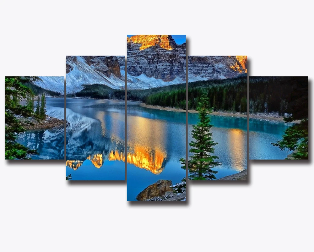 

OKHOTCN Framed Snow Mountain Oil Painting on Canvas Ocean River Scenery HD Printed For Modern Home Decor Landscape Murals