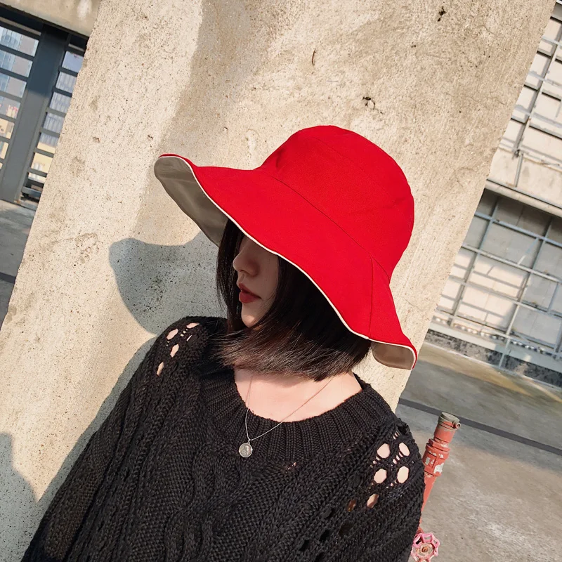 Double-sided Fisherman Hat Woman Face-shading Wide Brim Cap Female Sun Protecction Caps Autumn Winter Summer Sunshade Hats H228