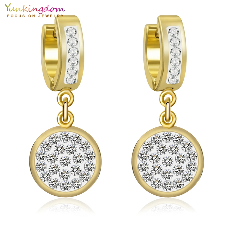 Женские круглые серьги UE106 полностью инкрустированные кристаллами из