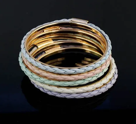 Синий розовый белый цвет кожаный браслет 5 шт. в комплекте|Браслеты| |