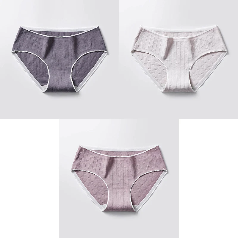 DarkGrey Grey Purple 3 Pcs Cotton Briefs Woman Panties Low Waist Breathable Antibacterial Female Panties Brand Quality New Briefs Underwear For Women - Цвет: DarkGrey Grey Purple