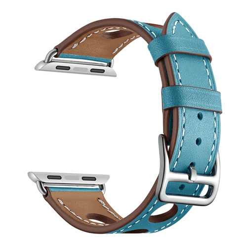 Lake Blue Ремешок-браслет из натуральной кожи для apple watch 4, 5, 44 мм, 40, 42, 38 мм, прочный и прочный ремешок для iwatch 5/4/3/2/1 - Цвет ремешка: Lake Blue