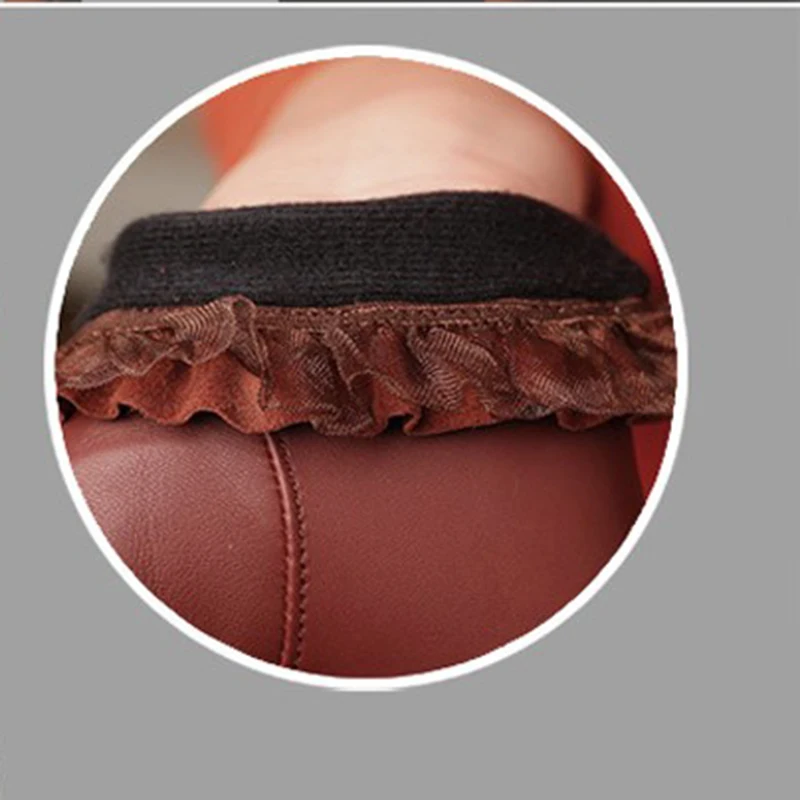 Перчатки из натуральной овечьей кожи модные на запястье кружевные с бантом