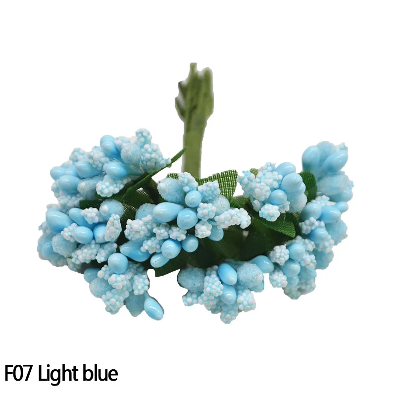 F07 Light blue 12 шт. мини пластиковые искусственные тычинки цветов Свадебные украшения Diy ВЕНОК рукоделие Подарочная коробка Скрапбукинг поддельные цветы - Цвет: F07 Light blue