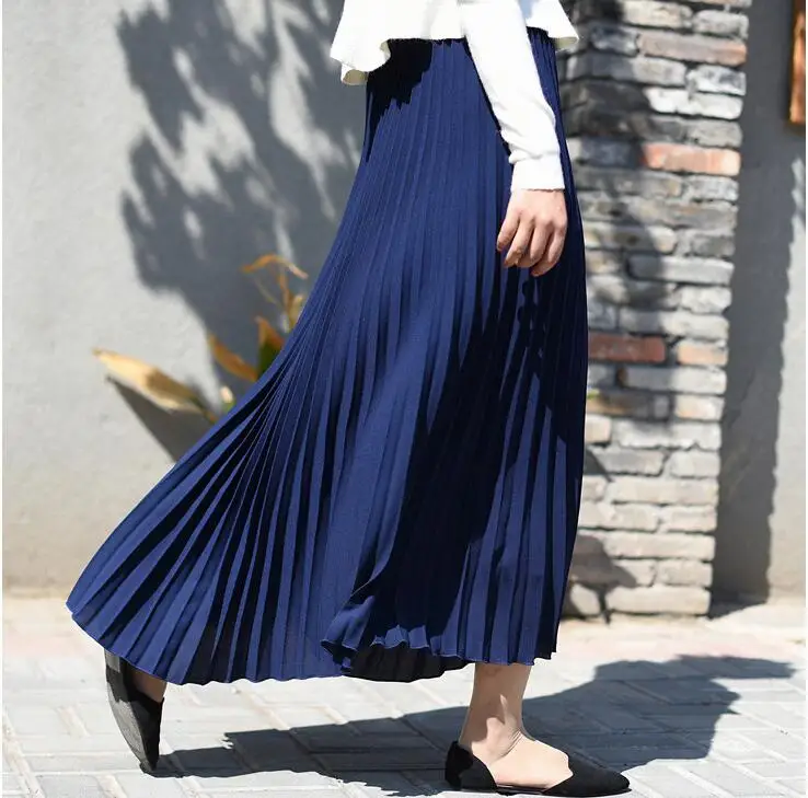 

Qooth Autumn Women Skirt Vintage Long Skirt Saias High Waist Women Maxi Skirt Saia Longa Falda Pleated Skirt Jupe QH1675