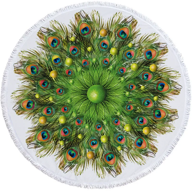 

Peacock Feather Round Beach Towel For Adult Colorful Print Soft Microfiber Shower Bath Towel Travel Blanket Swimming Cover 150CM