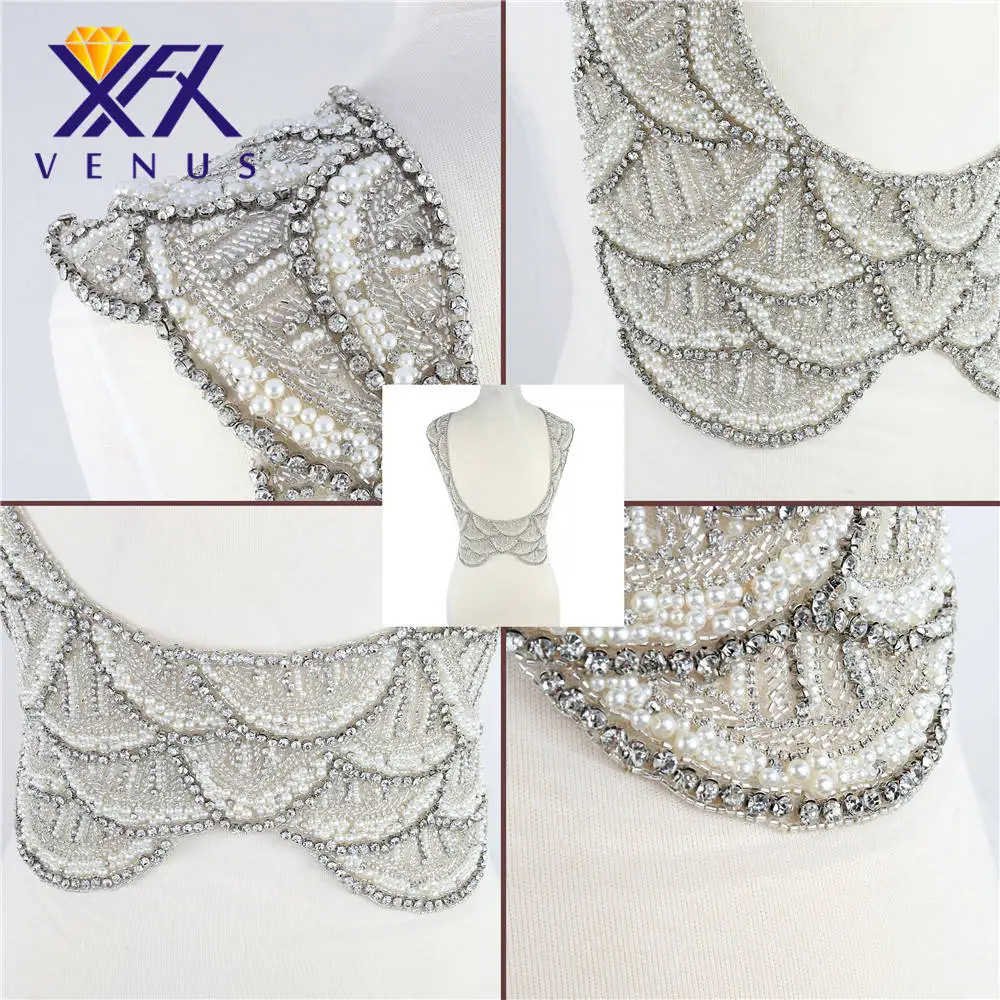 XINFANGXIU Handmade sew on rhinestone crystal patches with beads pearls diamonds beading embroidery embellishment for weddinG | Дом и сад