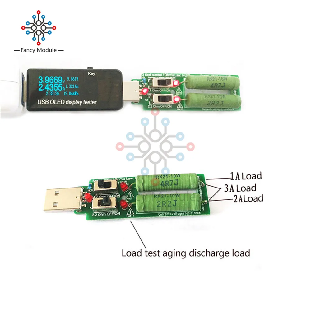 USB мини разряда нагрузочный резистор 2A/1A с переключателем 3V 5V 1A ток 2A 3A Батарея