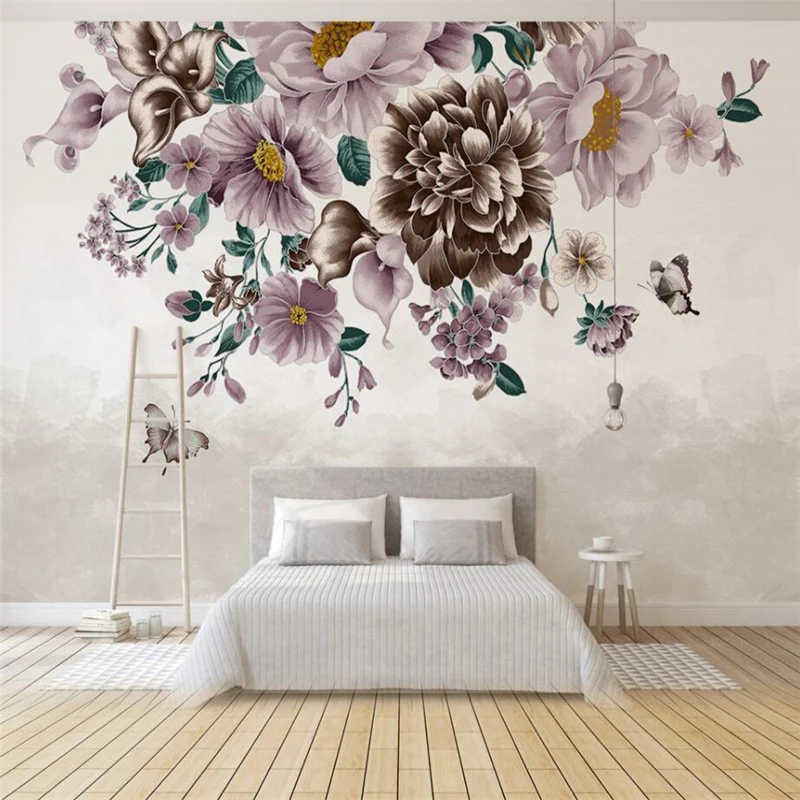 Современные HD расписанные вручную маленькие свежие розы бабочки ТВ фон Большое