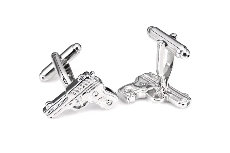 Бесплатная доставка пистолет запонки Серебряный Цвет Новинка порошок дробовик