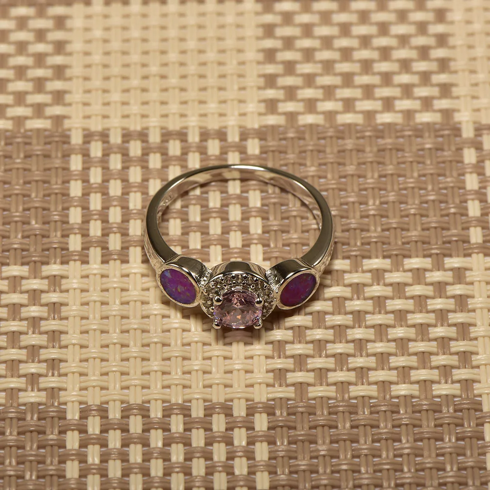 Женское кольцо из серебра 925 пробы с розовым огненным опалом|ring size|ring size 5ring |
