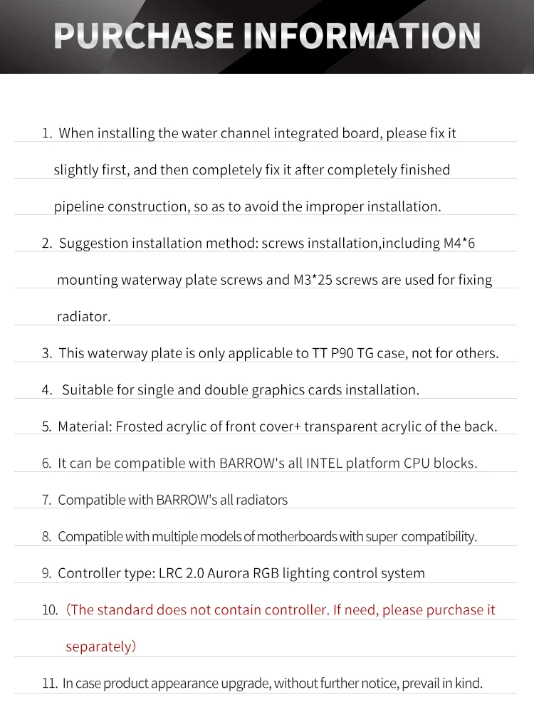 Барроу водные пути доска для Core P90TG открытого типа чехол воды путь плиты LRC2.0(5 В 3Pin) Материнская плата AURA TTP90-SDB