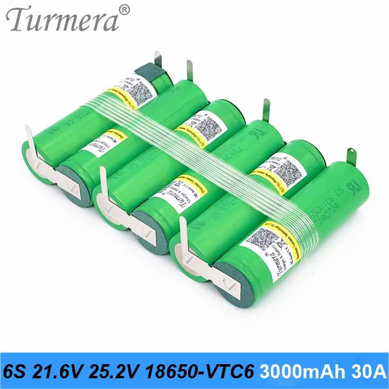 Комплект батарей 6s 21 6 в 25 2 18650 vtc6 3000 мАч 30 А паяльная батарея для шуруповерта shurik и