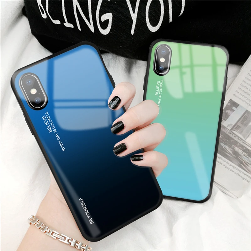 Чехол из закаленного стекла для телефона с градиентом iphone X XS MAX XR защитный чехол 7