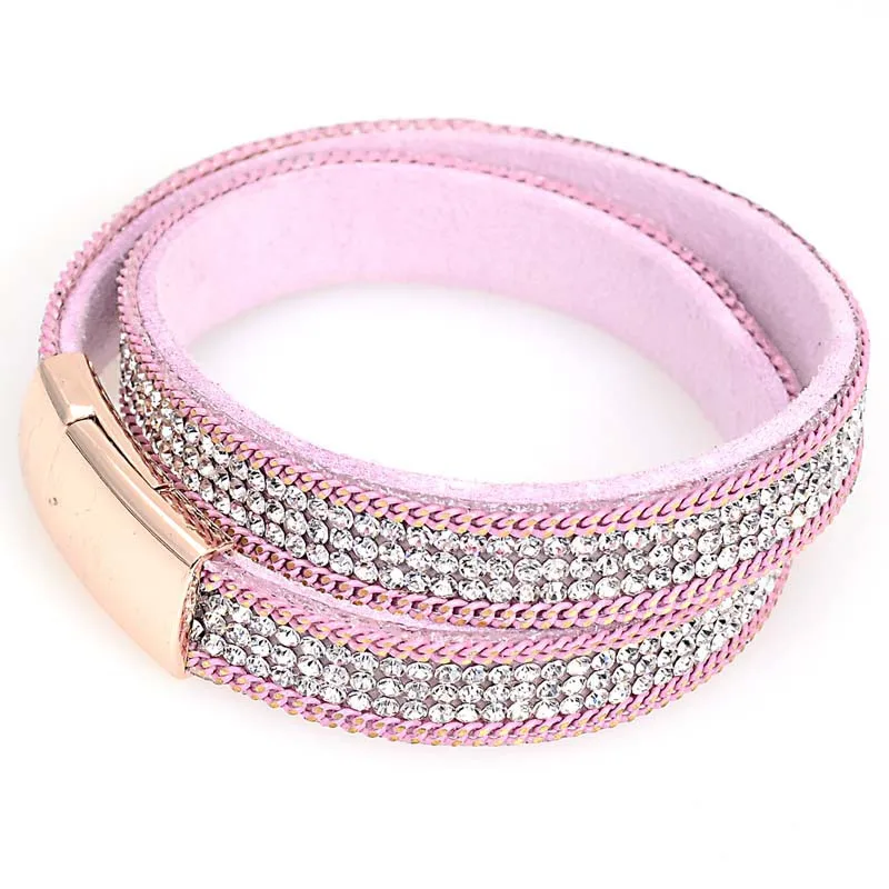 Miasol горный хрусталь Кристалл Bling двойной обёрточная бумага браслеты замша кожа обертывание магнитный браслет ремешок Кристалл Чокеры для женщин