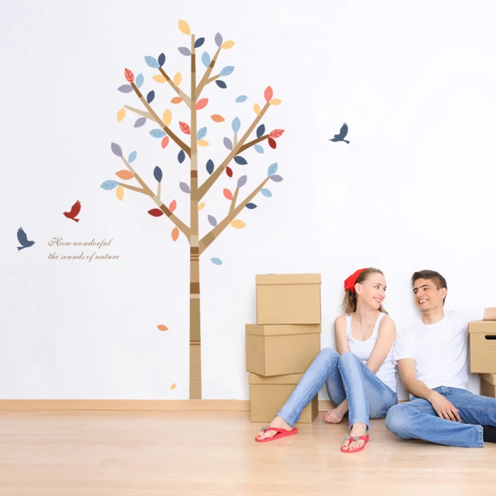 % Nature Forest Bird Tree Wall Stickers Restaurant Cafe Living Room Bedroom Decoration Sofa Background Decor Art DIY Decal | Дом и сад