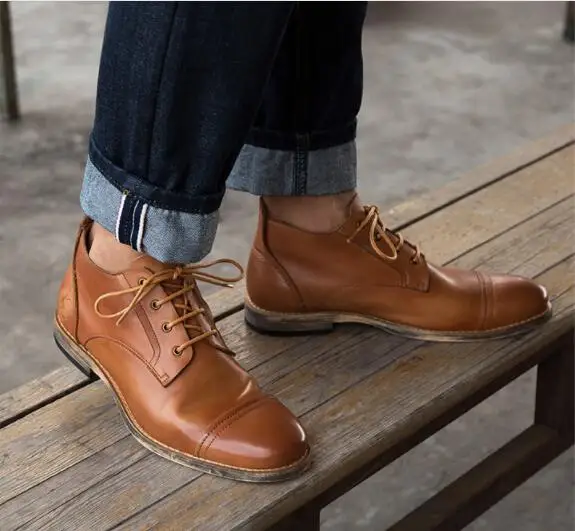 

Autumn winter men's retro ankle boots Genuine Leather lace-up oxford fashion high-top Martin boots wholesale 2 colour