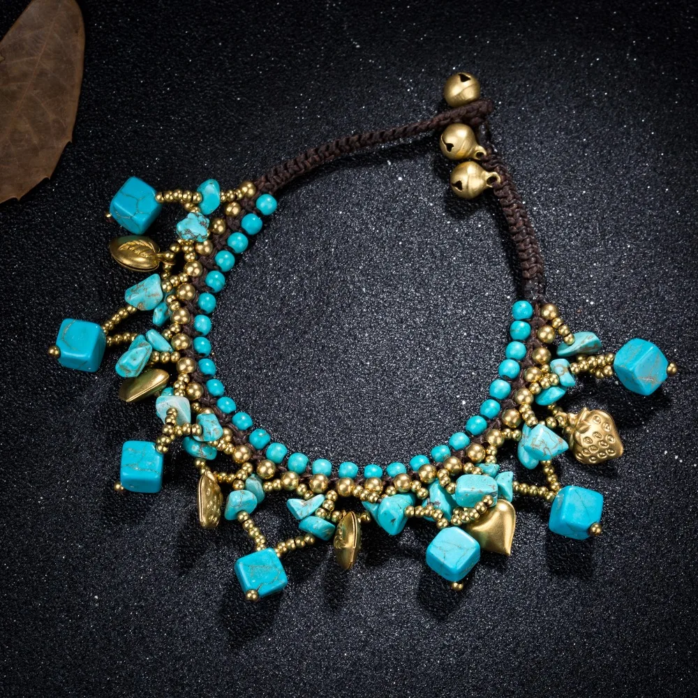 AMOURJOUX Boho ручной работы зеленые камни квадратные очаровательные бусины цепи на