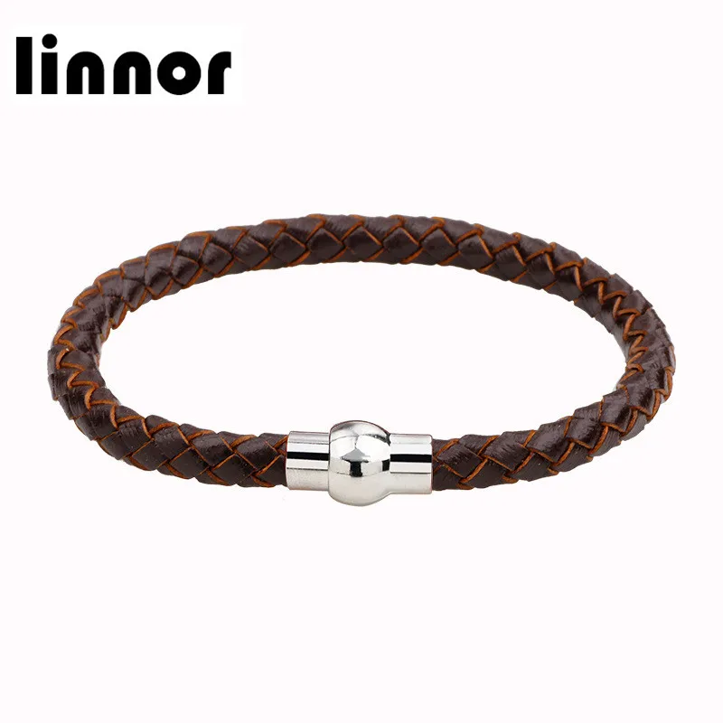 Linnor Мода 5 цветов кожаный плетеный браслет простой магнитный с пряжкой для