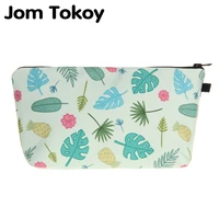 jom tokoy cosmetic organizer bag heat transfer printing green leaves makeup bag fashion women brand cosmetic bag